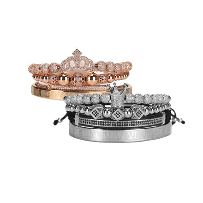 Luxury Royal King Queen Crown charms colorfast Bracelet Stainless steel CZ beads
