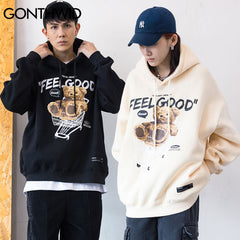 Men Hip Hop Hoodie Sweatshirt Streetwear Funny Bear Print Hooded Harajuku