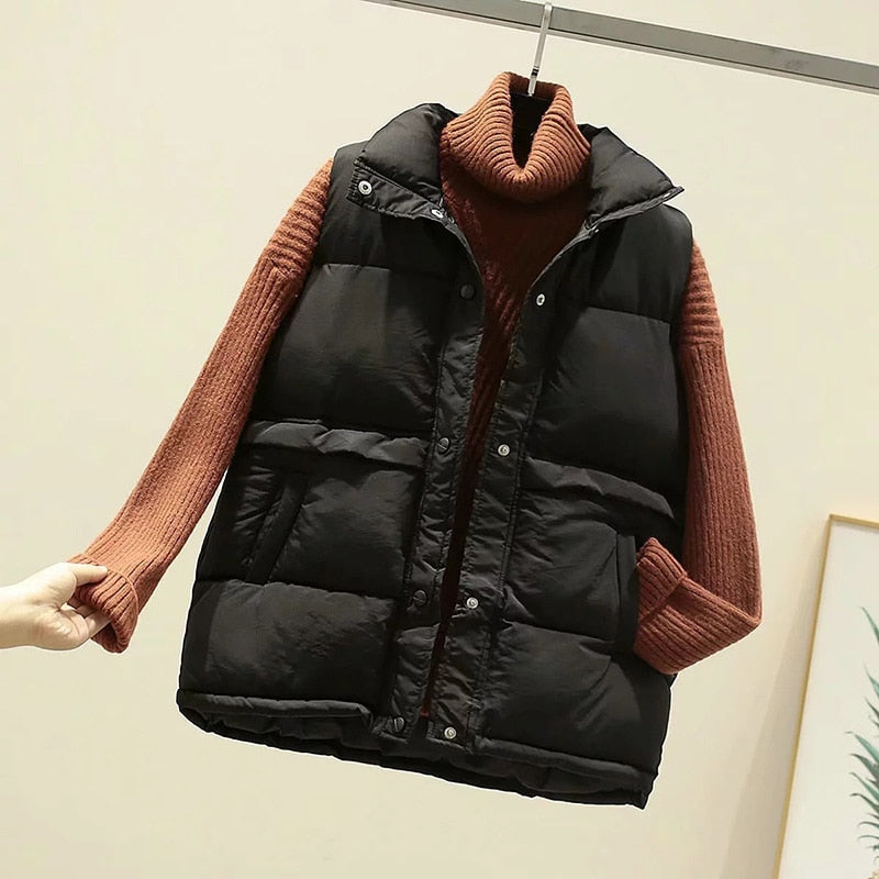 Women Sleeveless Vest Winter Warm Plus Size 2XL Down Cotton Padded Jacket
