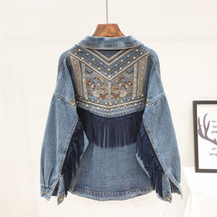 Jacket Spring Vintage Floral Embroidery Fringe Loose Long