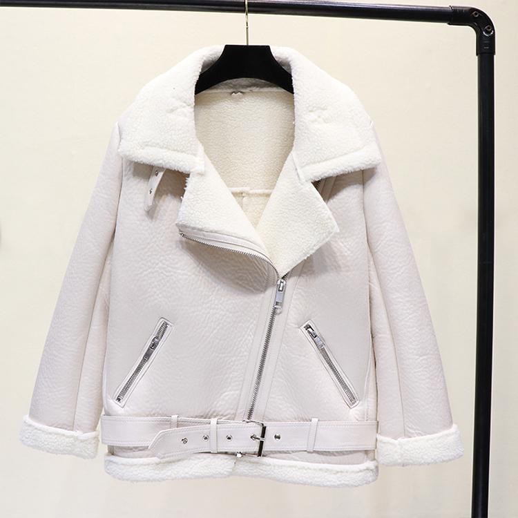 Winter Faux Lamb Leather Jacket Women Faux Leather Lambs Wool