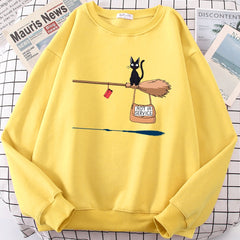 Cute Cat Not In Service Print Hoodies Women Casual Crewneck Sportswear