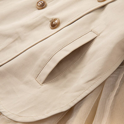 Spring Baby Girls Fashion Solid Pockets Mesh Coat Cute