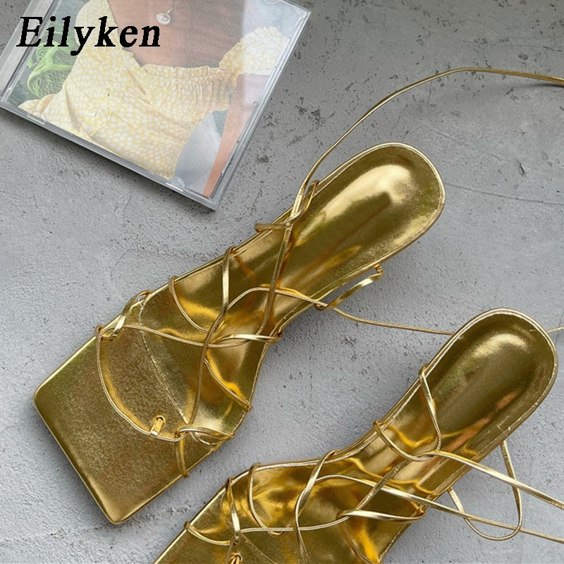Fashion Women Sandals Thin Low Heel Lace Up Rome Sandal Summer