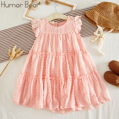 Humor Bear Summer Girl Dresses Soild Dresses Princess Girls Clothes