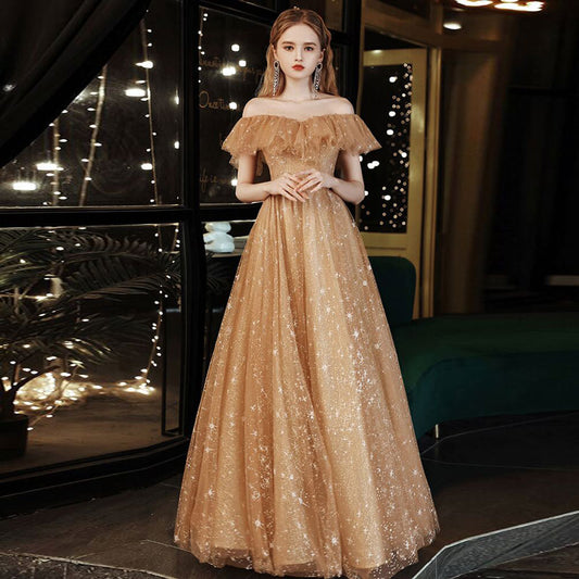 Boat Neck High-end Evening Dress Prom Party Gown Robe