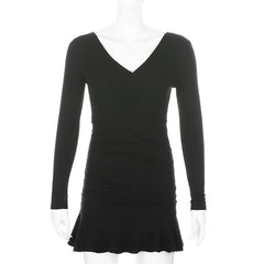 Sweetown Black Knitted Ribbed Midi Dresses For Women