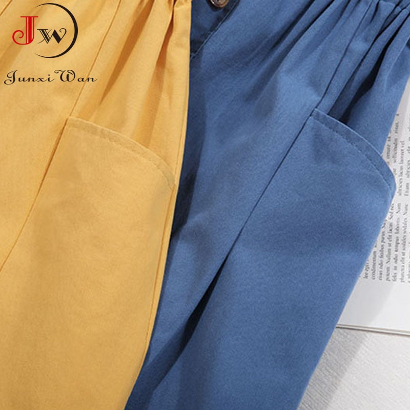 Women Summer Skirt Spring Korean Style Casual Solid High Waist  A-Line Midi Skirts