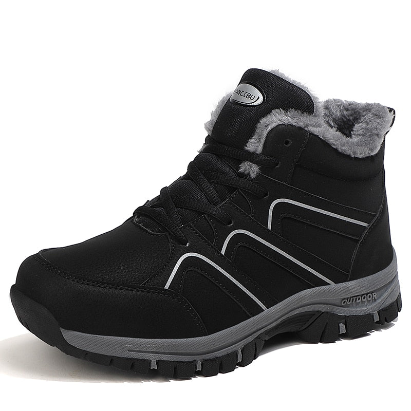 Winter Women Men Boots Plush Leather Waterproof Sneakers