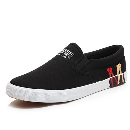 Men Casual Shoes Canvas Slip-On All Black Low Style Breathable Light Fashion