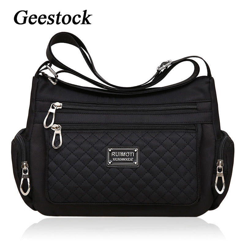 Geestock Women's Shoulder Bag Waterproof Nylon Plaid Messenger