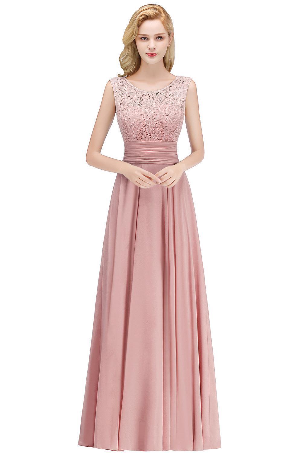 Vestido Madrinha Dusty Pink Lace Long Bridesmaid Dresses Stretchy A Line