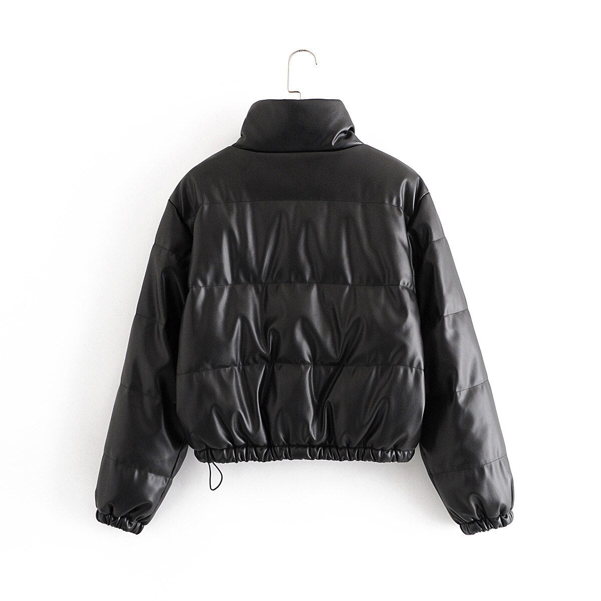 Winter Women Jacket Thick Warm Short Parka Black Pu Leather Coats Woman