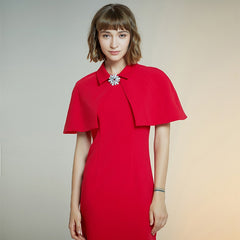 women style dress solid Cape slim dress short sleeve red Dress female