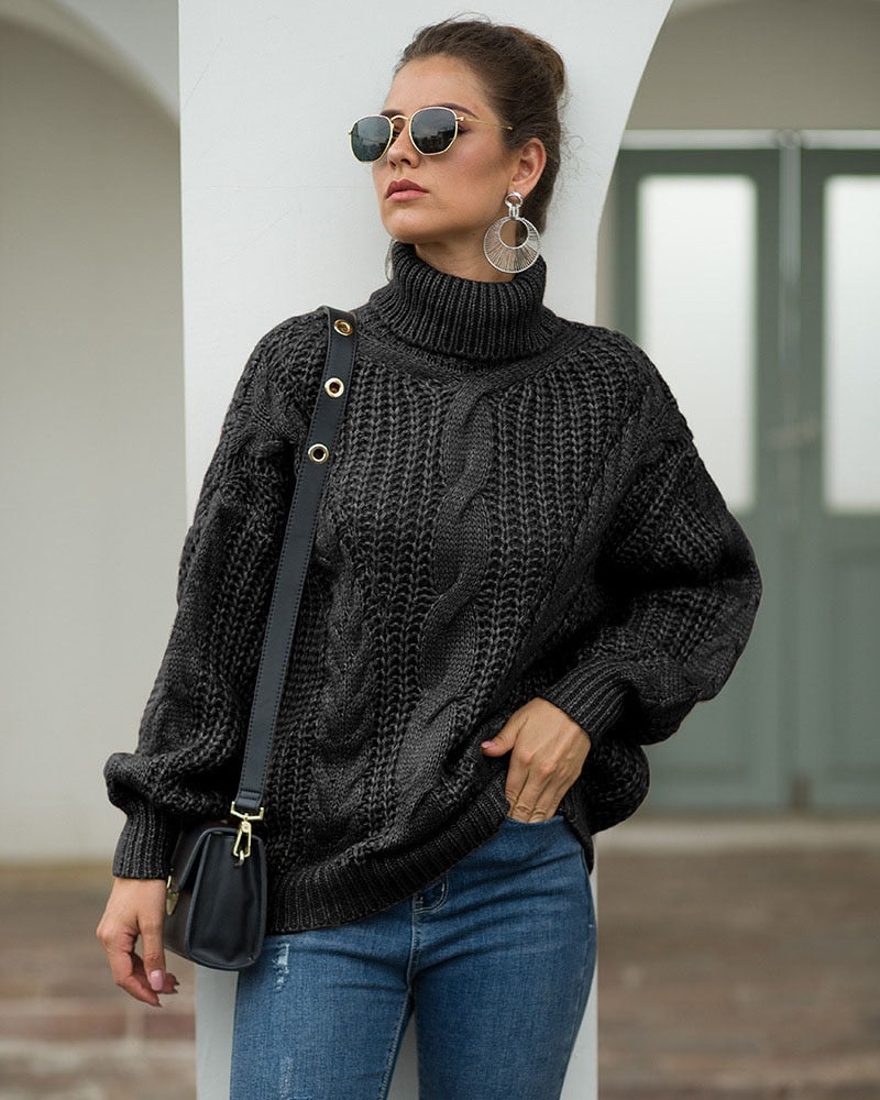 Winter Women Turtleneck Sweater Loose Oversized Elegant Warm Knitted