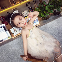 Girls dresses suspender embroidery dress soft yarn dress summer