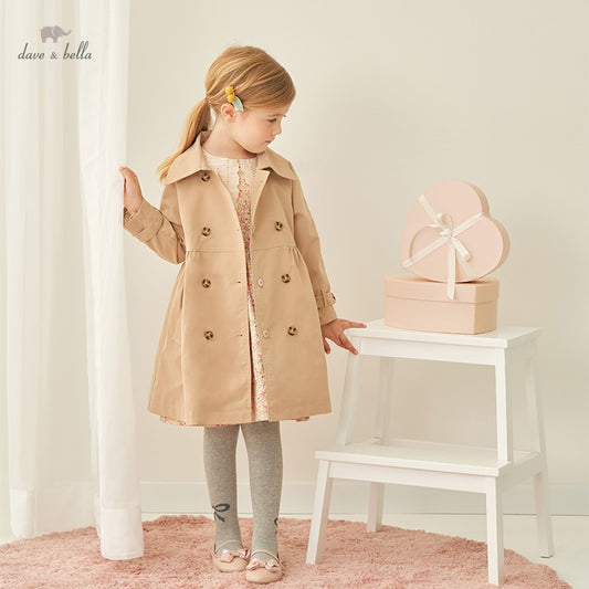 Autumn Kids Girls Fashion Solid Button Pockets Hooded Coat Children