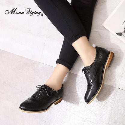 Mona Flying Women Genuine Leather Oxfords Shoes Handmade Leisure