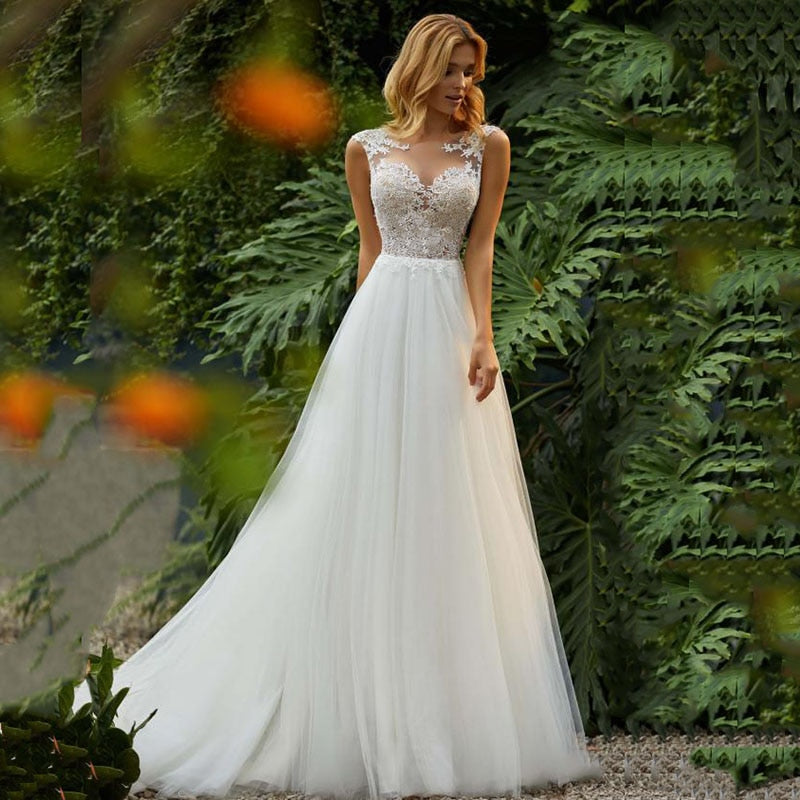 White Bridesmaid Dresses: A-Line Wedding Dresses See Through Back Bridal Gowns