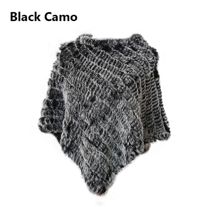 Real Fur Knitted Natural Fur Poncho Vest Fashion Wrap Coat Shawl