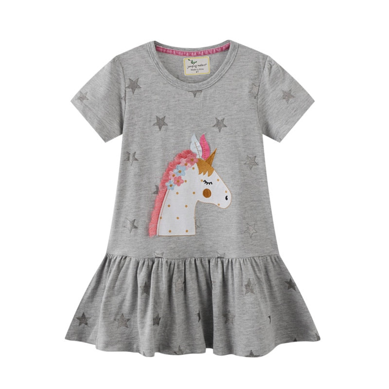 Jumping Meters Baby Girls Short Sleeve Dresses Cotton Clothes
