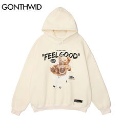 Men Hip Hop Hoodie Sweatshirt Streetwear Funny Bear Print Hooded Harajuku