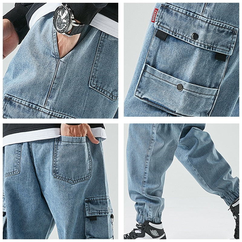 Hip Hop Cargo Jeans Pants Men Fashion Casual Harem Joggers Trousers Men
