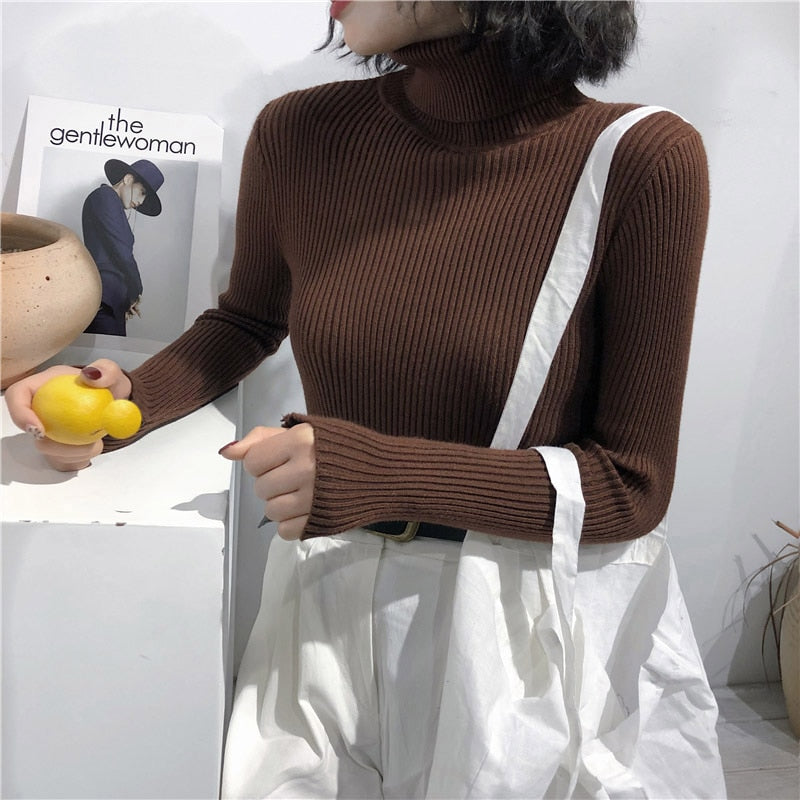 Winter Thick Sweater Women Knitted Ribbed Pullover Sweater Long Sleeve