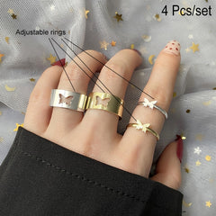Women Twist Pearl Pearl Rings Set Fashion Geometric Hollow Crystal Ring
