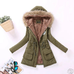 military coats women cotton wadded hooded jacket medium-long