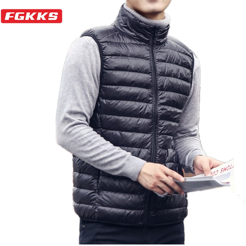 FGKKS Fashion Brand Men Down Vest Coats Winter Casual Sleeveless