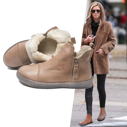 Genuine Leather Cow Women Ankle Boots Warm Fur Waterproof
