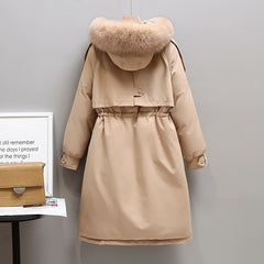 Winter Women Long Jacket Large Natural Fur Collar Hooded