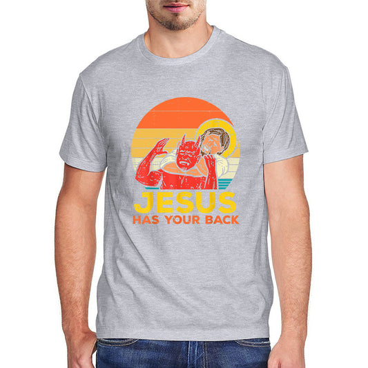 Cotton Men TOP Jesus Has Your Back Jiu Jitsu Retro Christian Men TShirt