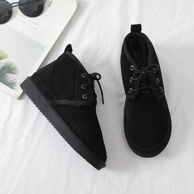 Genuine Leather Women's Snow Boots 100% Natural Fur