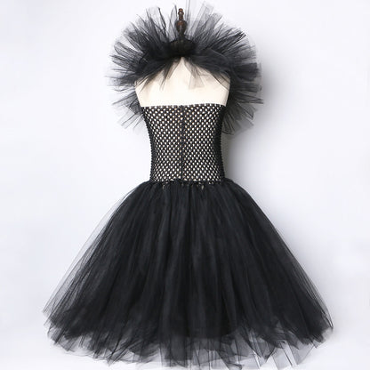 Solid Black Halloween Costumes Kids Girls Tutu Dress Ankle Length
