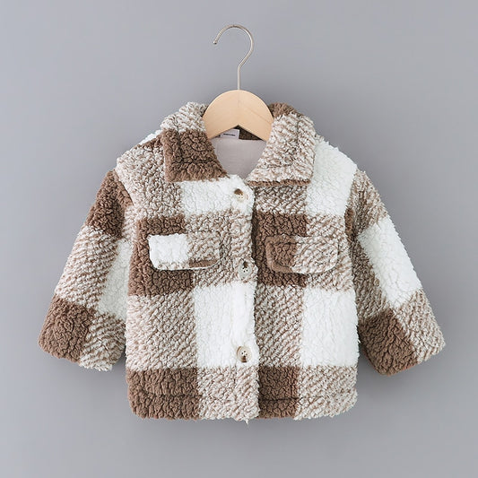 Toddler Girl Plaid Lapel Collar Button Design Coat Jacket for Girls Boy Baby