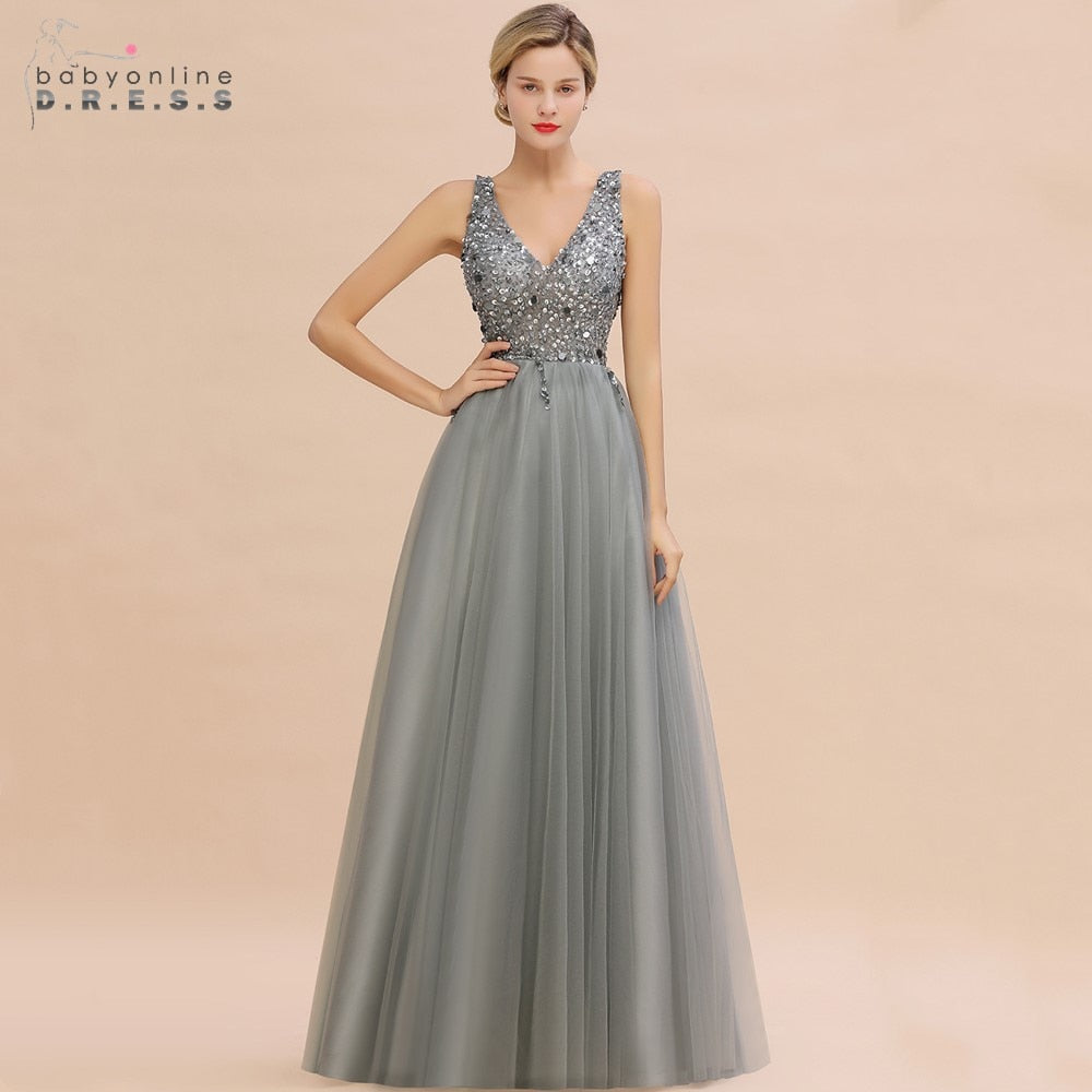 Homecoming Dresses: V-neck Prom Dresses Long Backless Sequins Prom