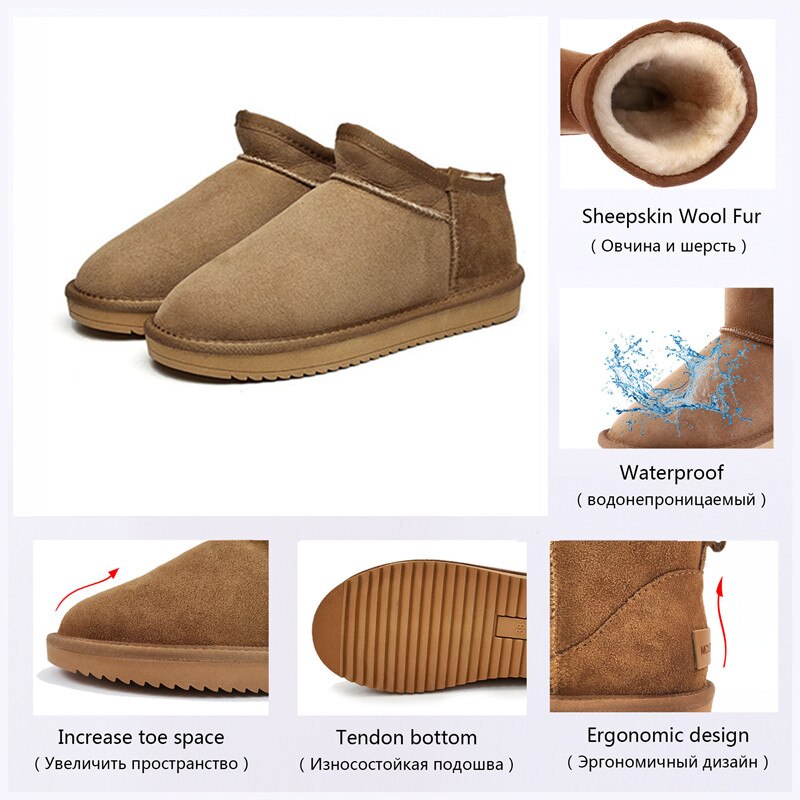 Nature wool real fur mini ankle winter Casual women snow boots