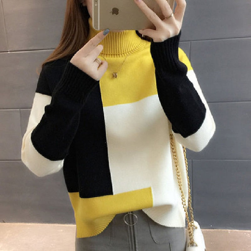 Patchwork Women Pullover Sweater Autumn Loose O Neck