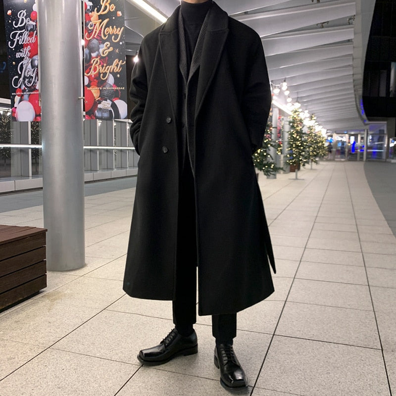 Korean Trend Men Loose Casual Single-breasted Overcoat Autumn