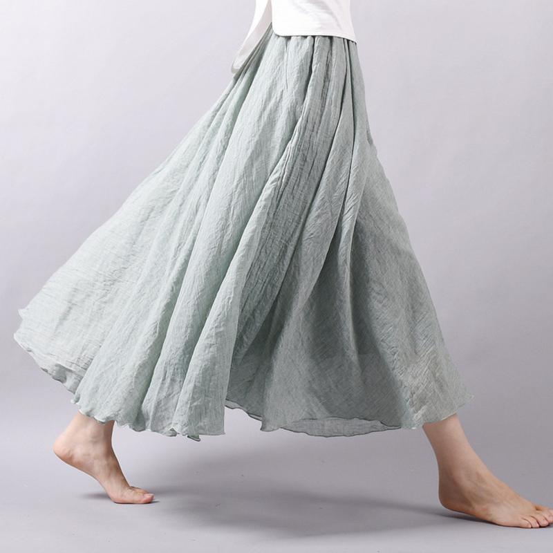 Women Elegant High Waist Linen Maxi Skirt Summer Ladies Casual