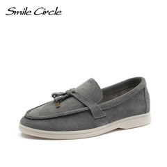 Smile Circle loafers Women Slip-On flats shoes Genuine Leather