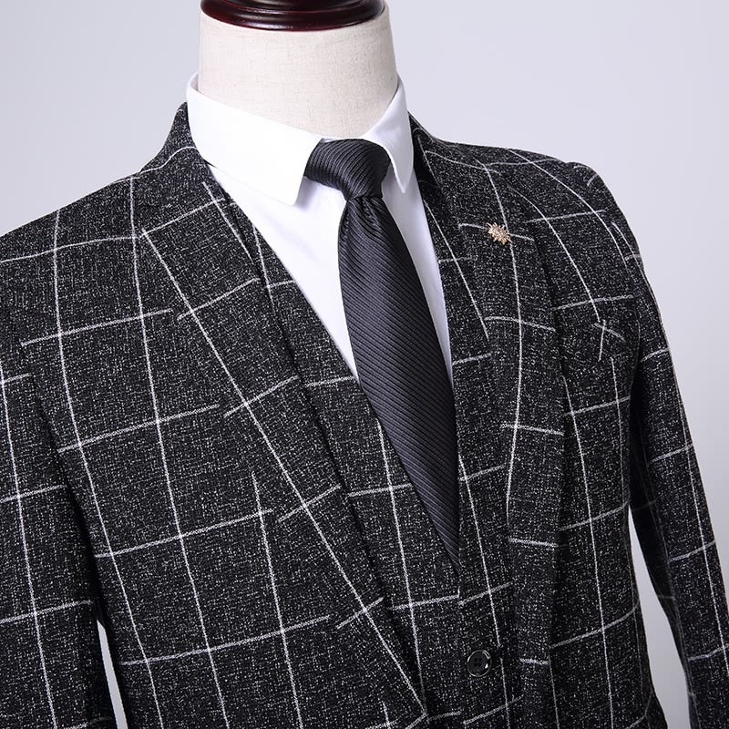 Tuxedo for Mens: Men Suit Fashion Plaid Slim Fit Mens Suits Wedding Groom