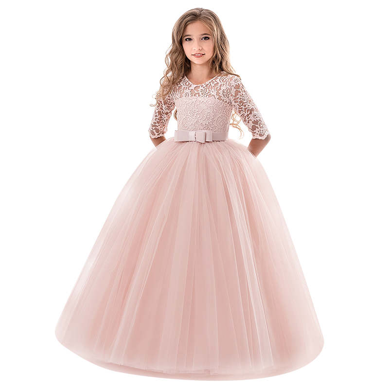 Vintage Flower Girl Princess Dress For Weddings Summer Kid Formal Bow Long
