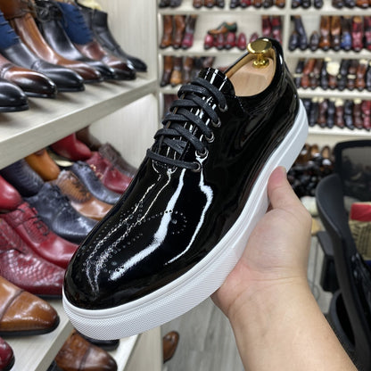 Luxury High Quality Mens Casual Shoes Patent Leather Lace Up Autumn