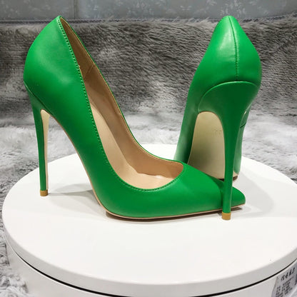 Green Women Pointy Toe High Heels 8/10/12cm Fashion Slip On Stilettos Ladies