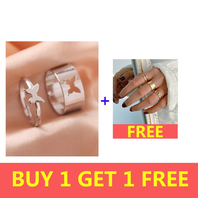 Silver Color Butterfly Rings For Women Men Lover Couple Ring Set Friendship