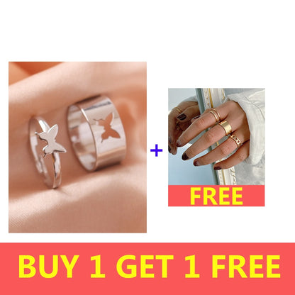 Silver Color Butterfly Rings For Women Men Lover Couple Ring Set Friendship