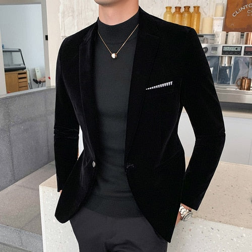 Velvet Wedding Dress Coat Mens Blazer Jacket Fashion Casual Suit Jacket